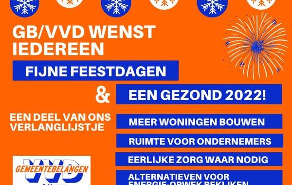 Gemeentebelangen/VVD wenst iedereen fijne feestdagen en een gezond 2022! ✨🍀